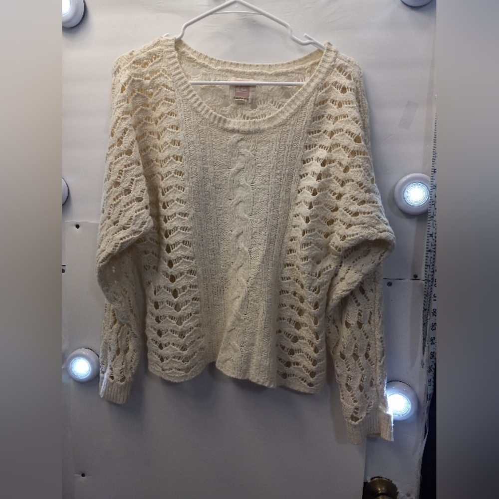 Quiksilver Cable Knit Feminine Crotchet Boho Cottagecore Sweater Hippie Layering